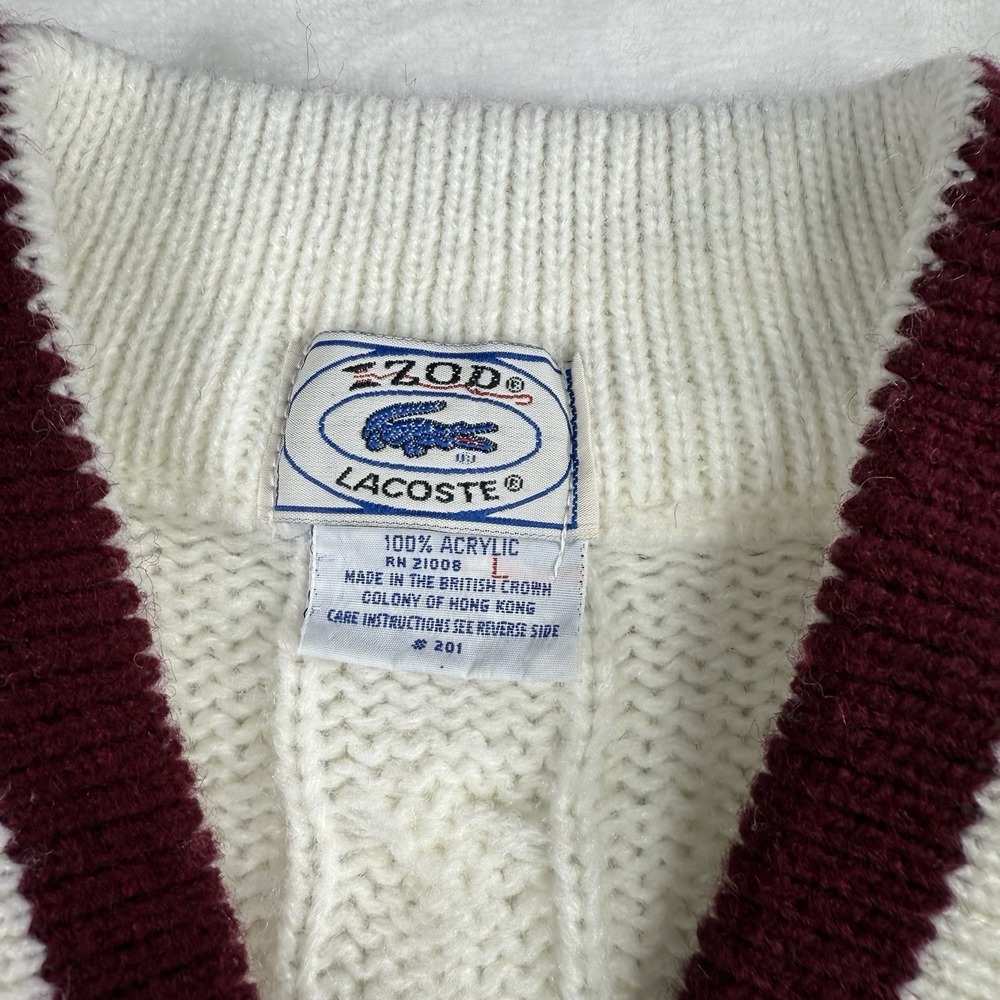 Vintage Izod Lacoste Sweater Vest Mens Large Ivory Chunky Cable Knit Golf Preppy - Picture 3 of 8